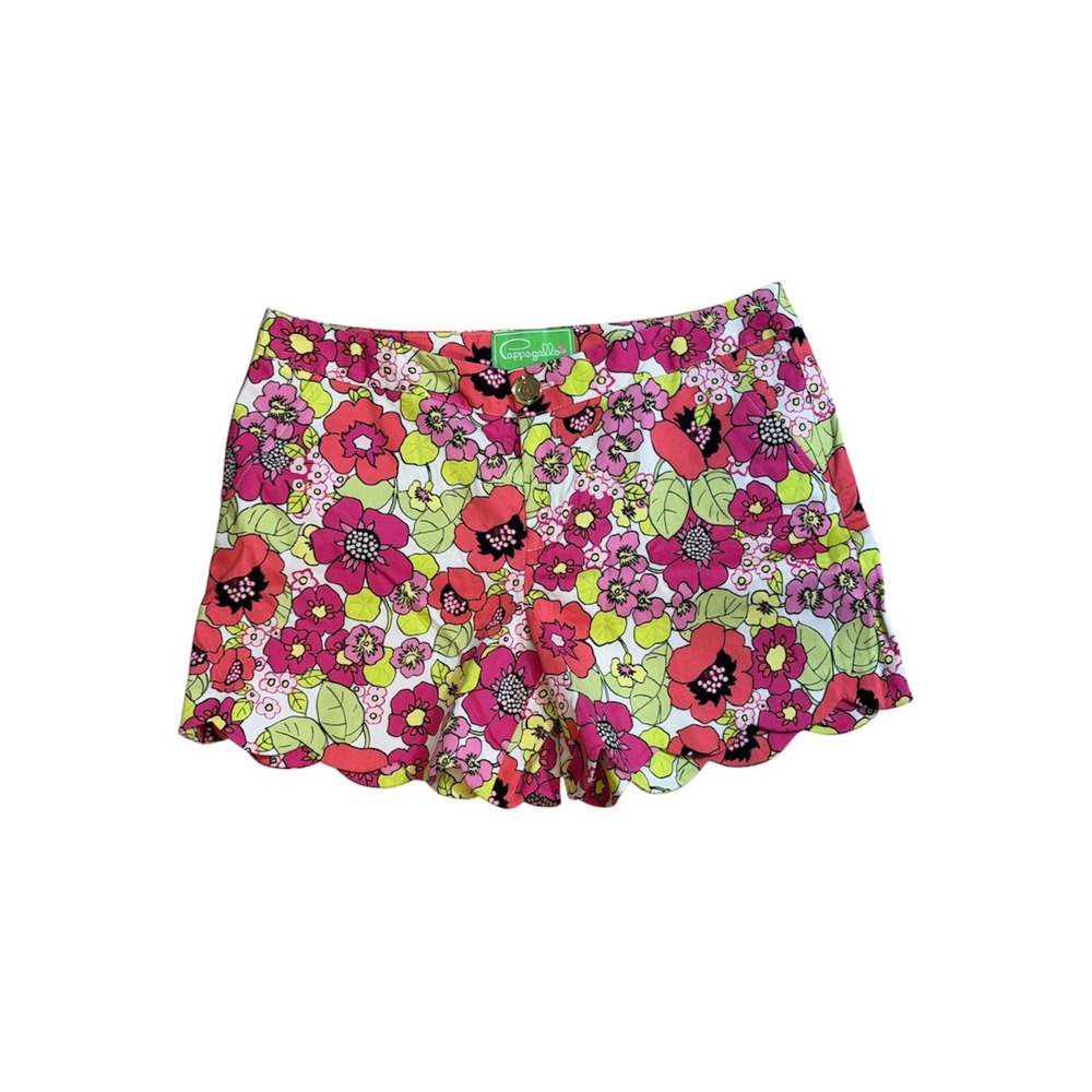 Cappagallo Floral Shorts Womens 8 Pink Green‎ Scalloped Hem Preppy Summer
